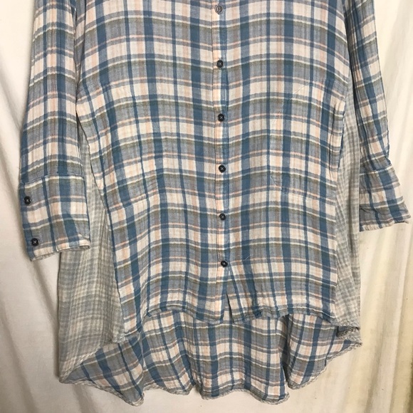 Saturday Sunday Anthropologie Grunge Blue Plaid Gauzy Shirt Dress Size S Boho - Picture 8 of 15